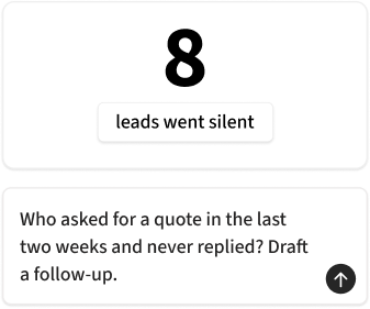 A count of eight leads that went silent, above the prompt that drafts follow-ups for them.